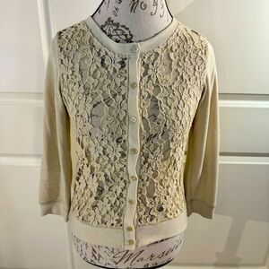 Poof Excellence Lace Front Button Down Cardigan Beige Large